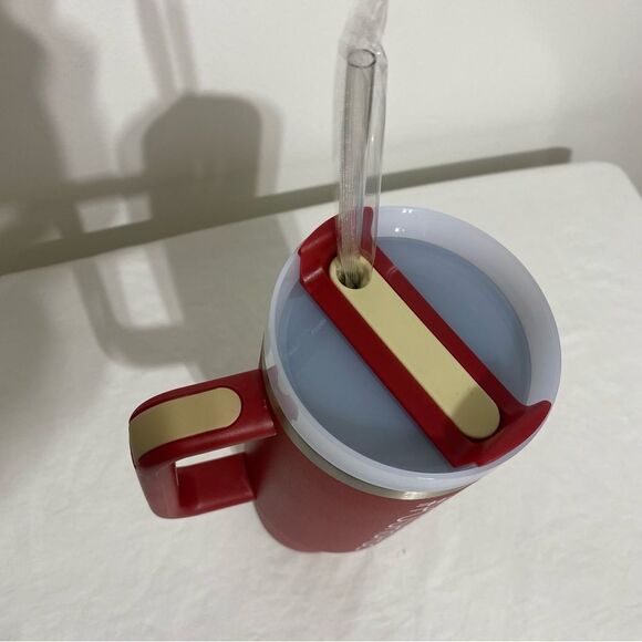 POSHBOSS Stanley-like Steel Tumbler Cup Thermos Handle & Straw Red Poshswag 40oz - Picture 4 of 11